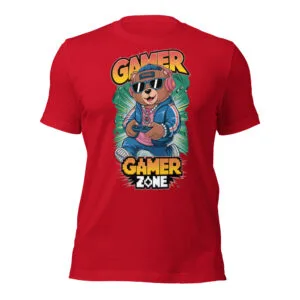 Unisex Vibrant Gamer Zone T-Shirt - Hip-Hop Bear with Controller & Headphones