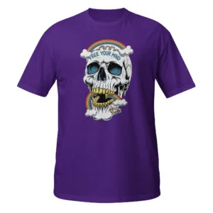 Free Your Mind" Psychedelic Skull – Glitter, Gold & Chaos Unisex T-Shirt